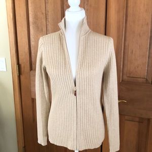 J McLaughlin Beige zip-front cardigan sweater